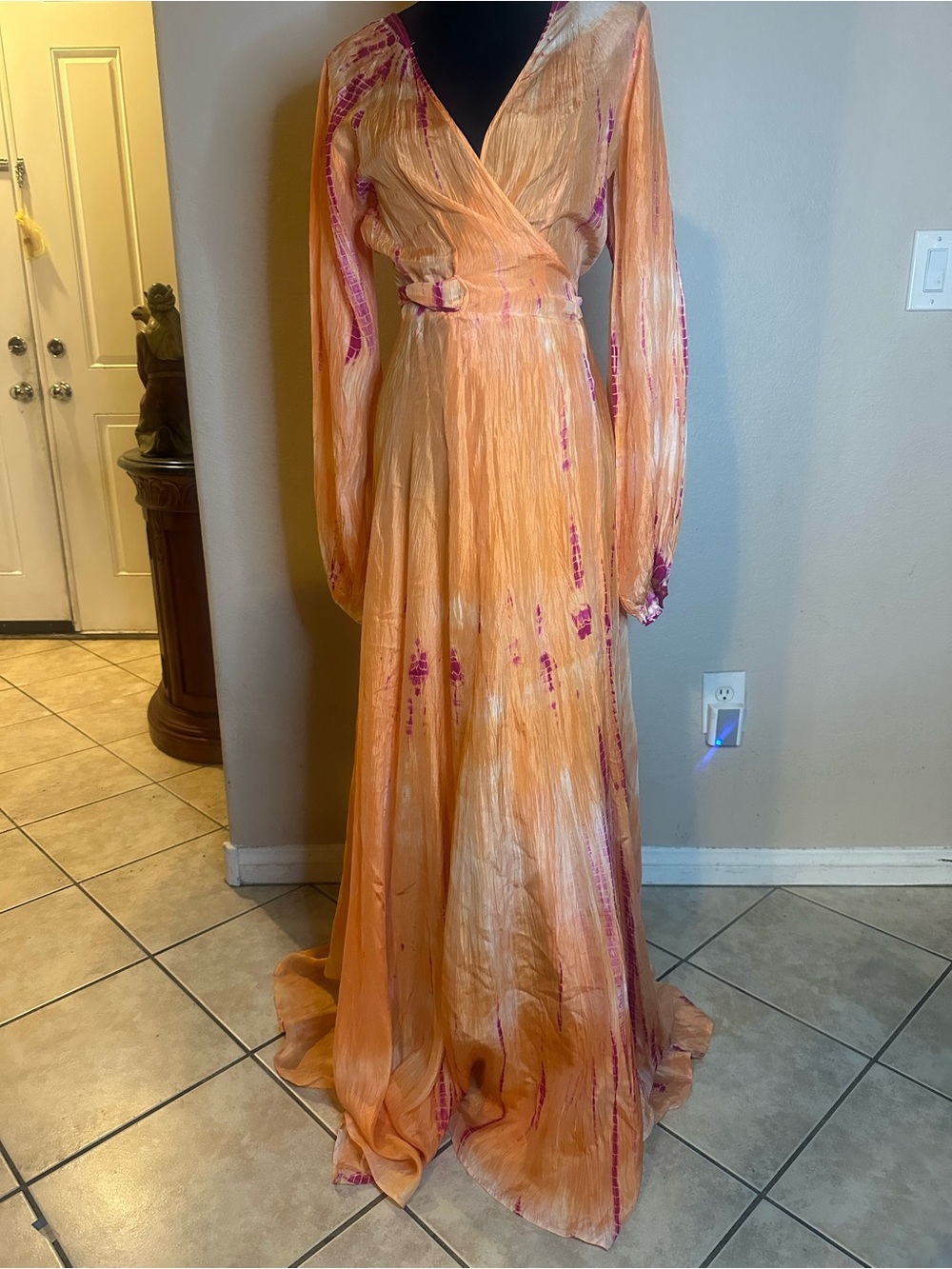 Anna Peach and Pink Tie-Dye Wrap Maxi Dress